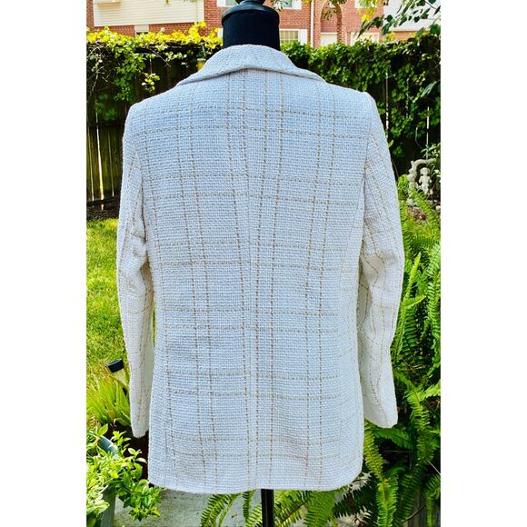 Woman’s SHEIN SZ L White Gold Frenchy Plaid Shawl Collar Open Front Blazer - Picture 7 of 8
